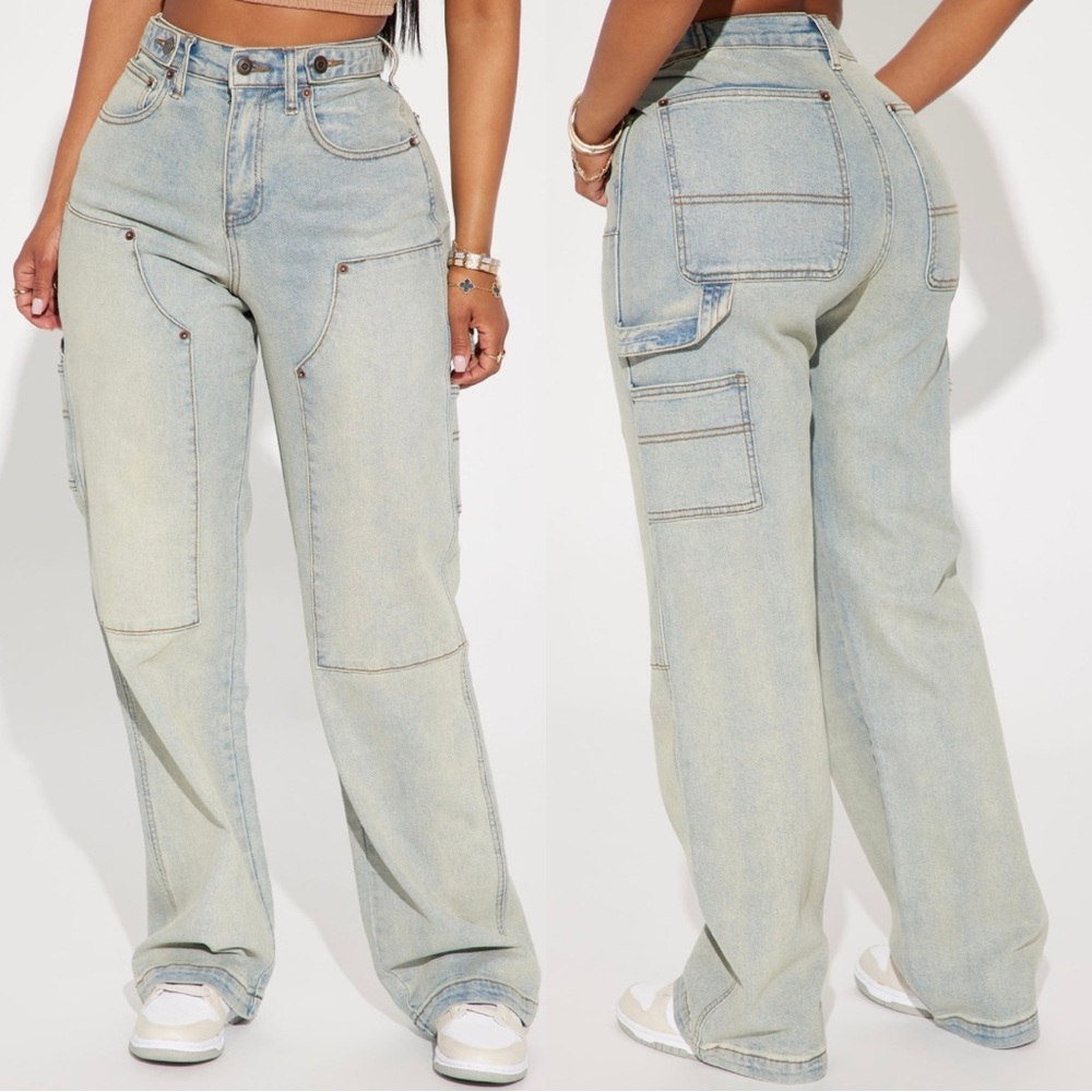 NEW Fashion Nova Figure It Out Utility Jeans in Light Wash - 5